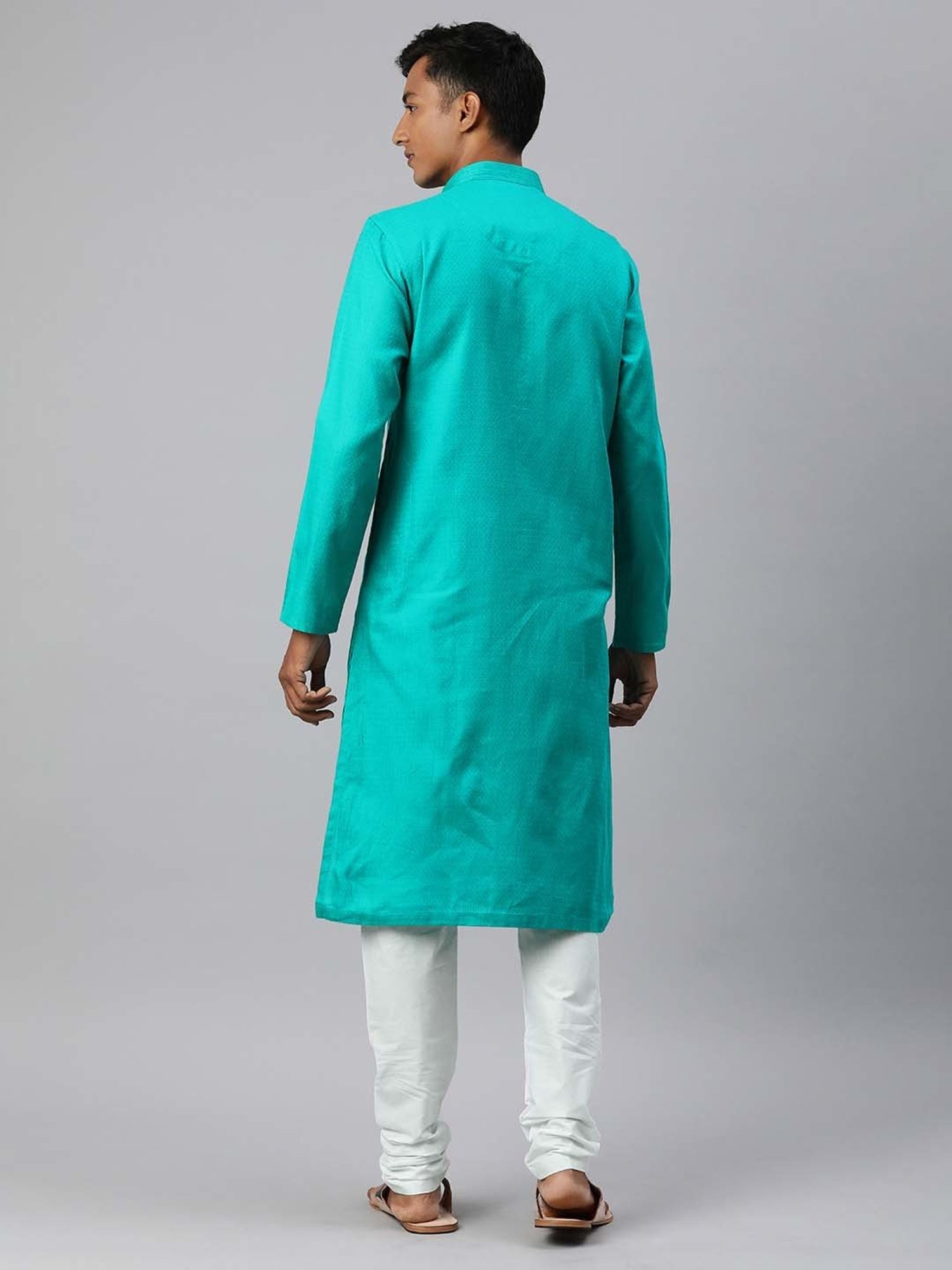 Manthan Aqua & White Regular Fit Self Design Kurta & Churidar Set