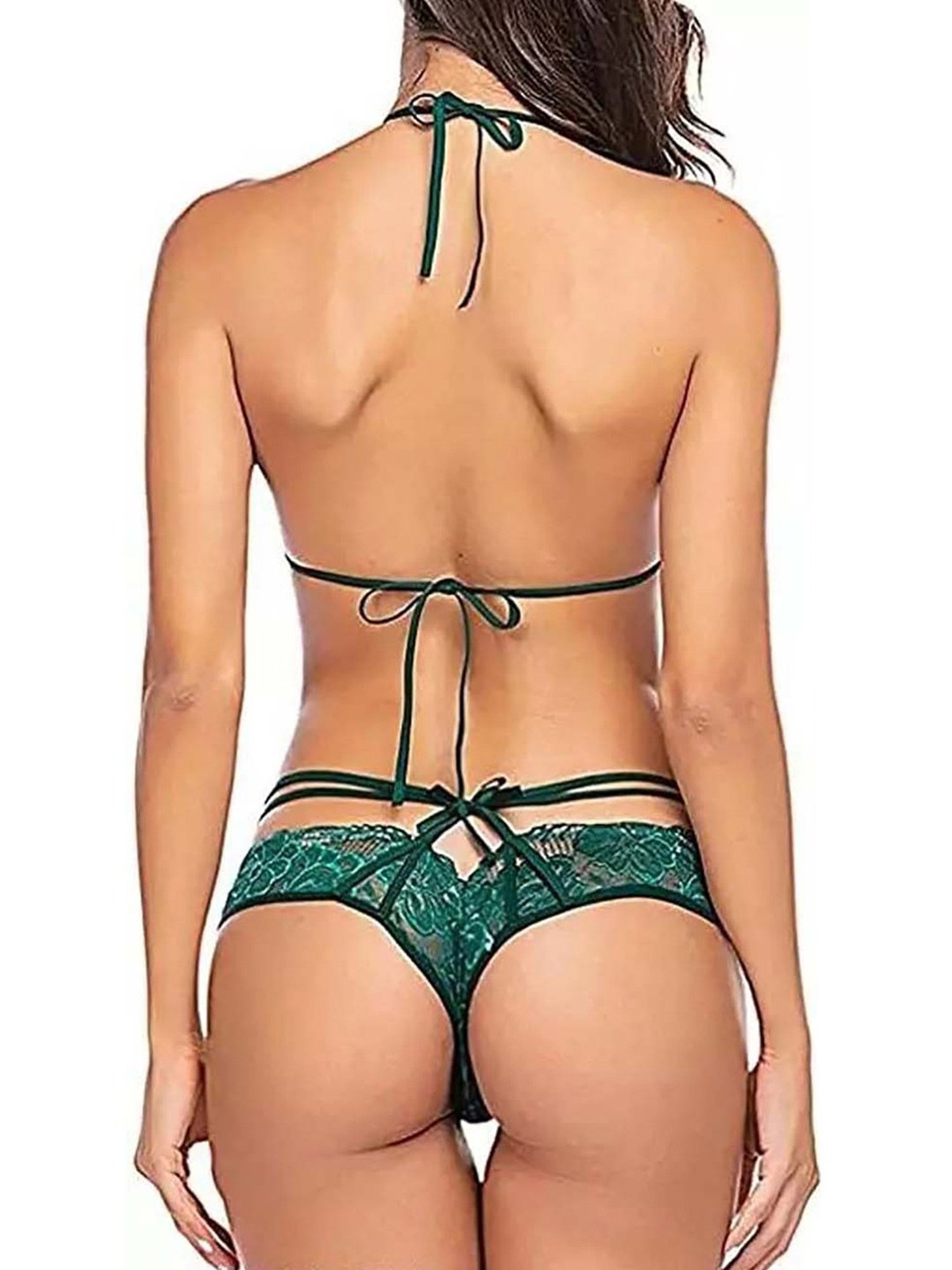 AROUSY Green & Pink Self Pattern Bikini Bra Panty Set - Set Of 3