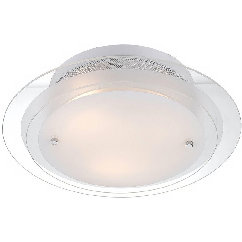 Possini Euro Design Modern Flush Mount Ceiling Light Fixture Chrome 15 3/4" Wide Clear Frosted 2 Tier Glass for Bedroom Bathroom