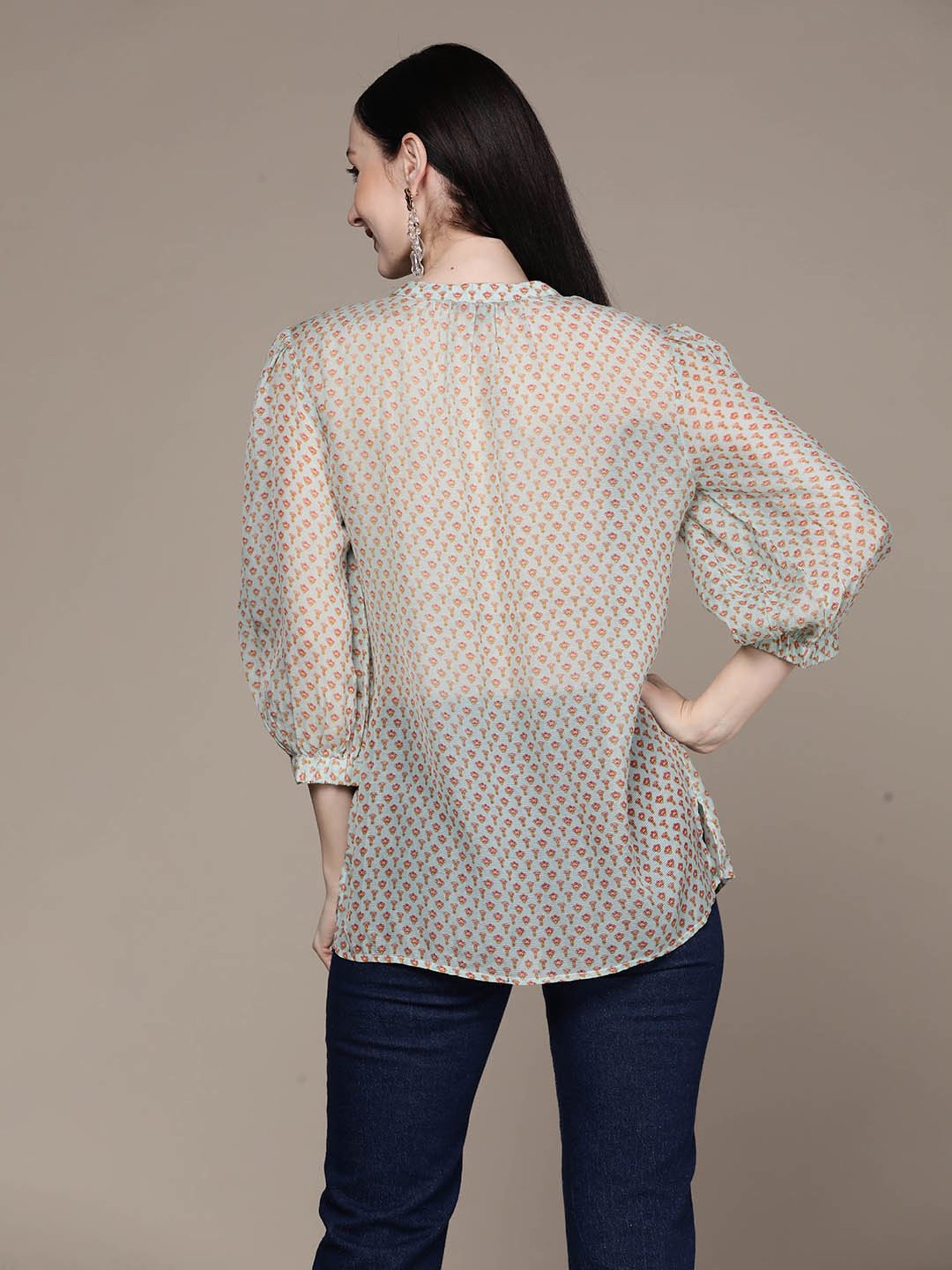 aarke Ritu Kumar Turquoise Printed Top