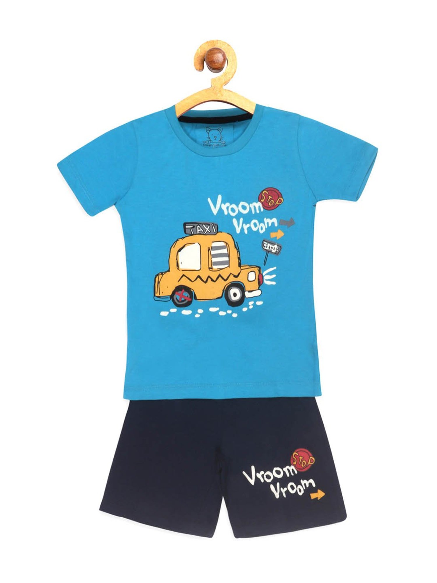 Lazy Shark Kids Navy & Blue Printed  T-Shirt with  Shorts