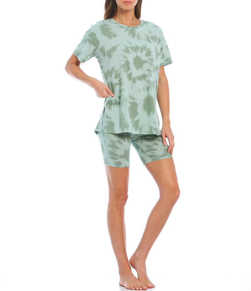 Jasmine & Ginger Tonal Tie-Dye Printed Knit Coordinating Sleep Bike Shorts