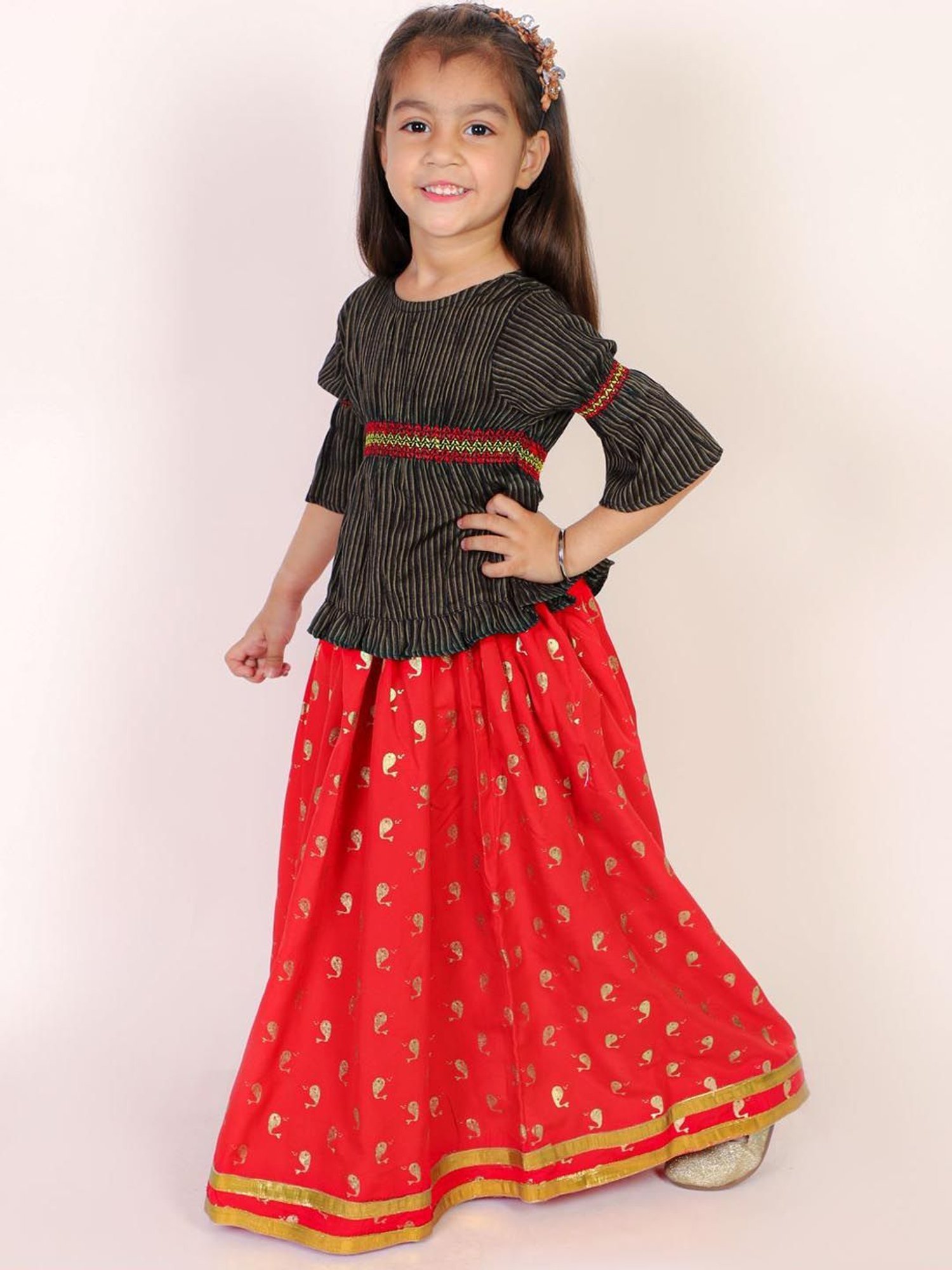 TWISHA Kids Black & Red Striped Top Set