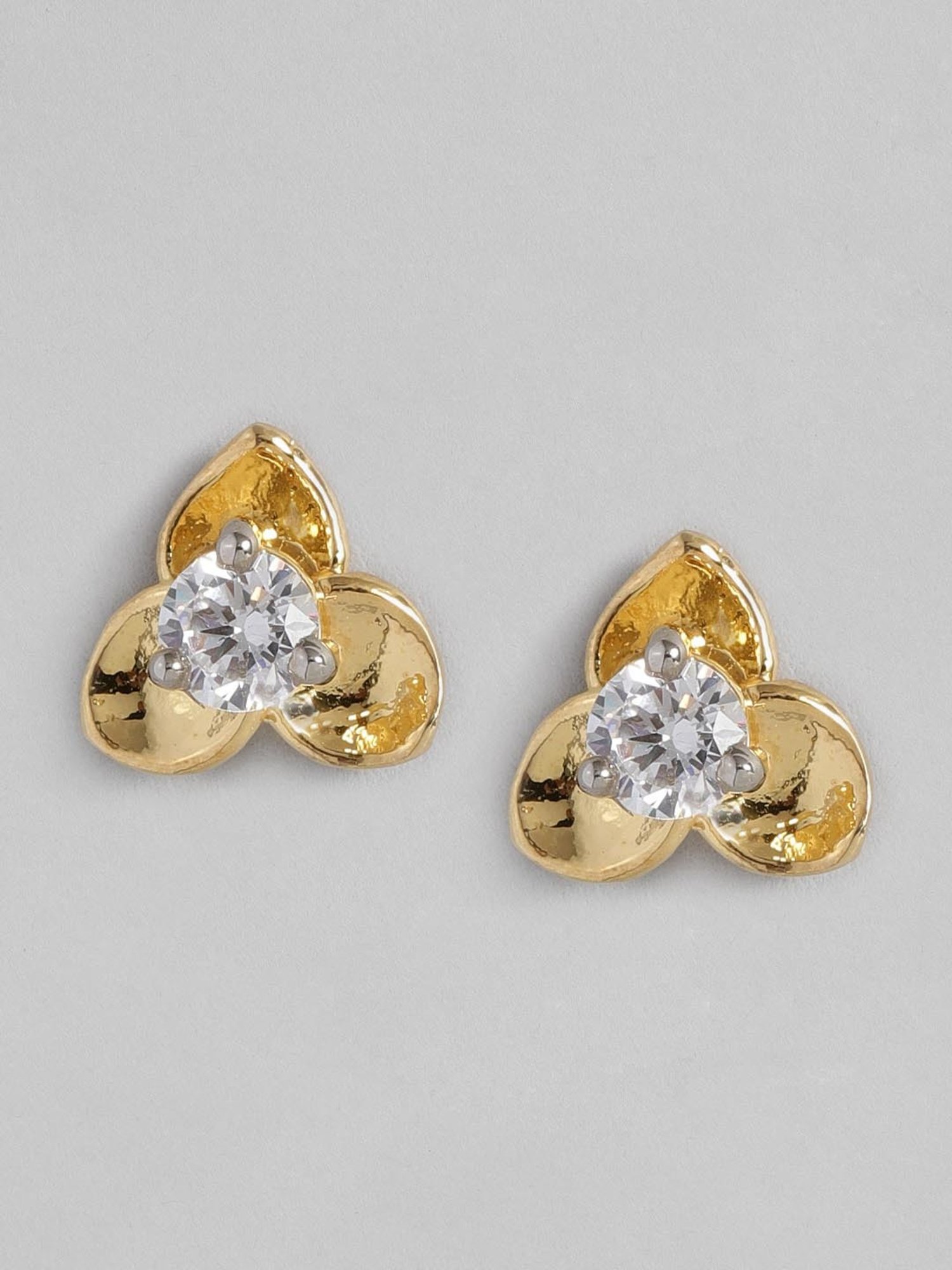 Estele Gold-Plated CZ Floral Stud Earrings for Women