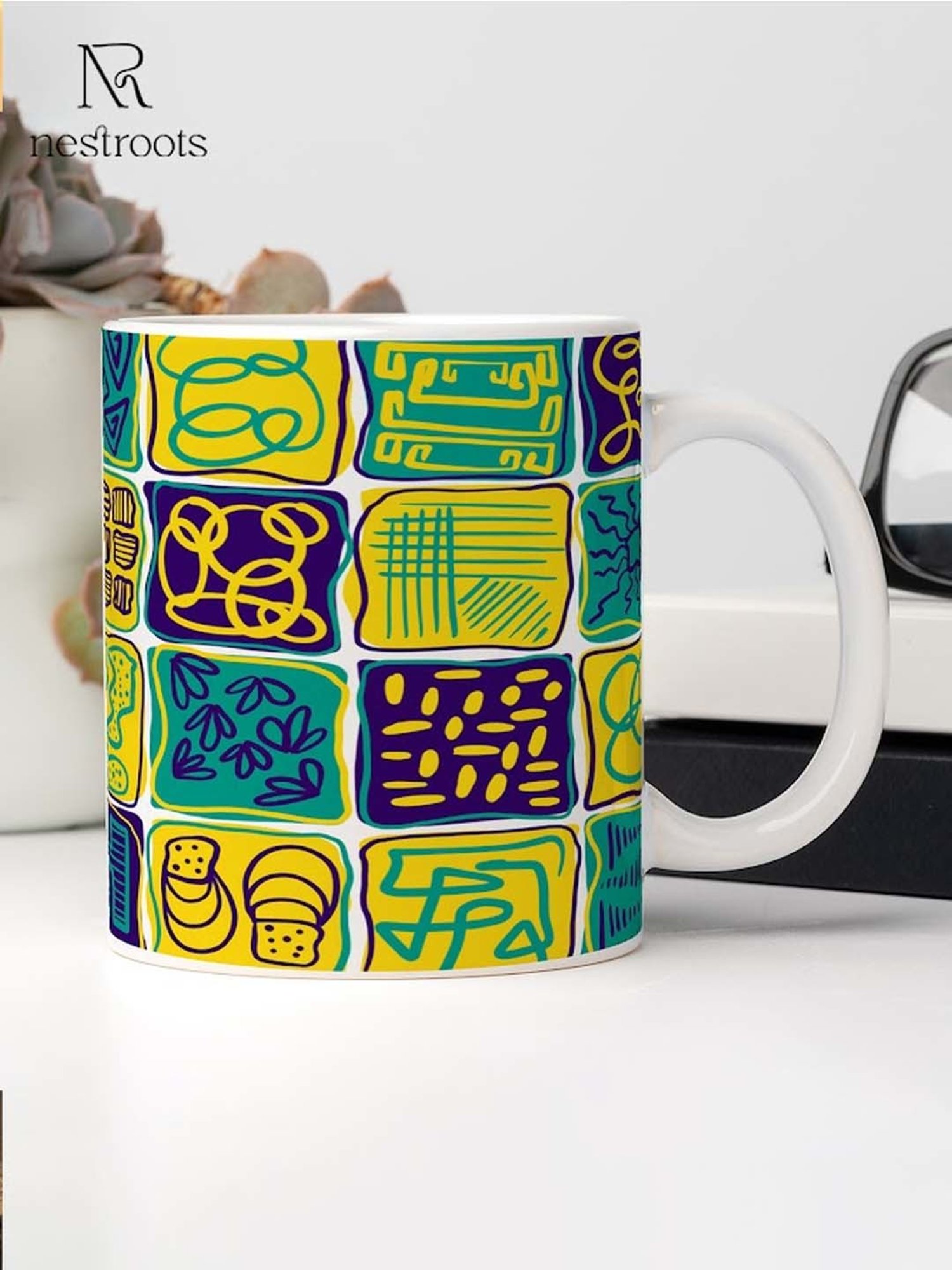 Nestroots White & Green Stoneware Painter'S Palette Coffee Mug (0.325 L)