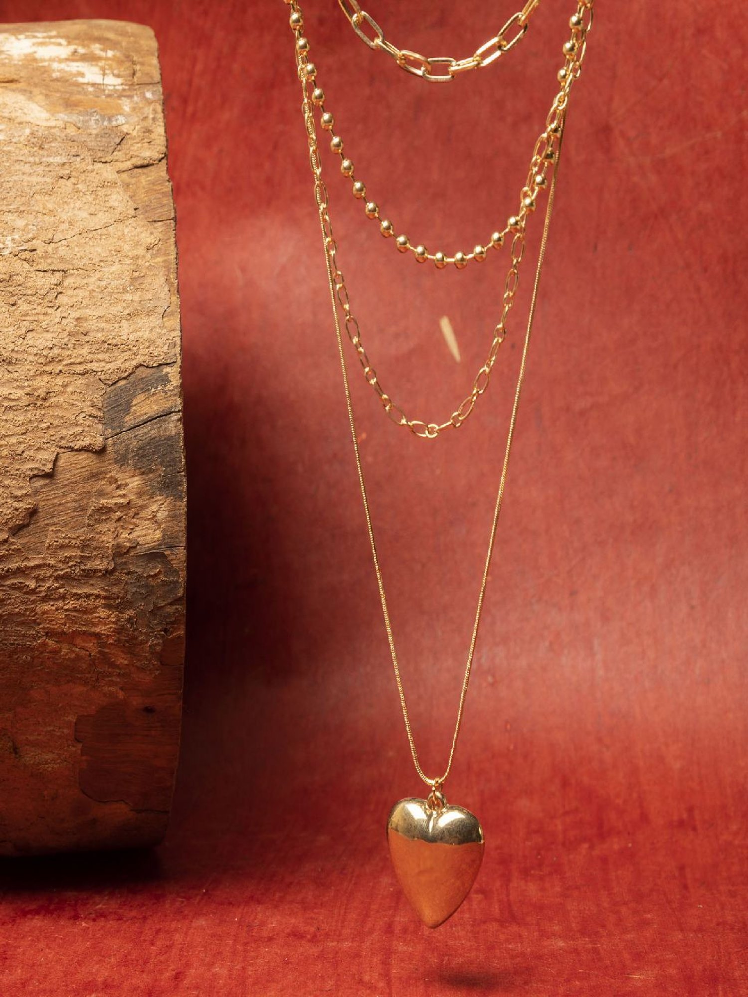 Jewelz Golden Heart Pendant Multi-Layered Necklace for Women