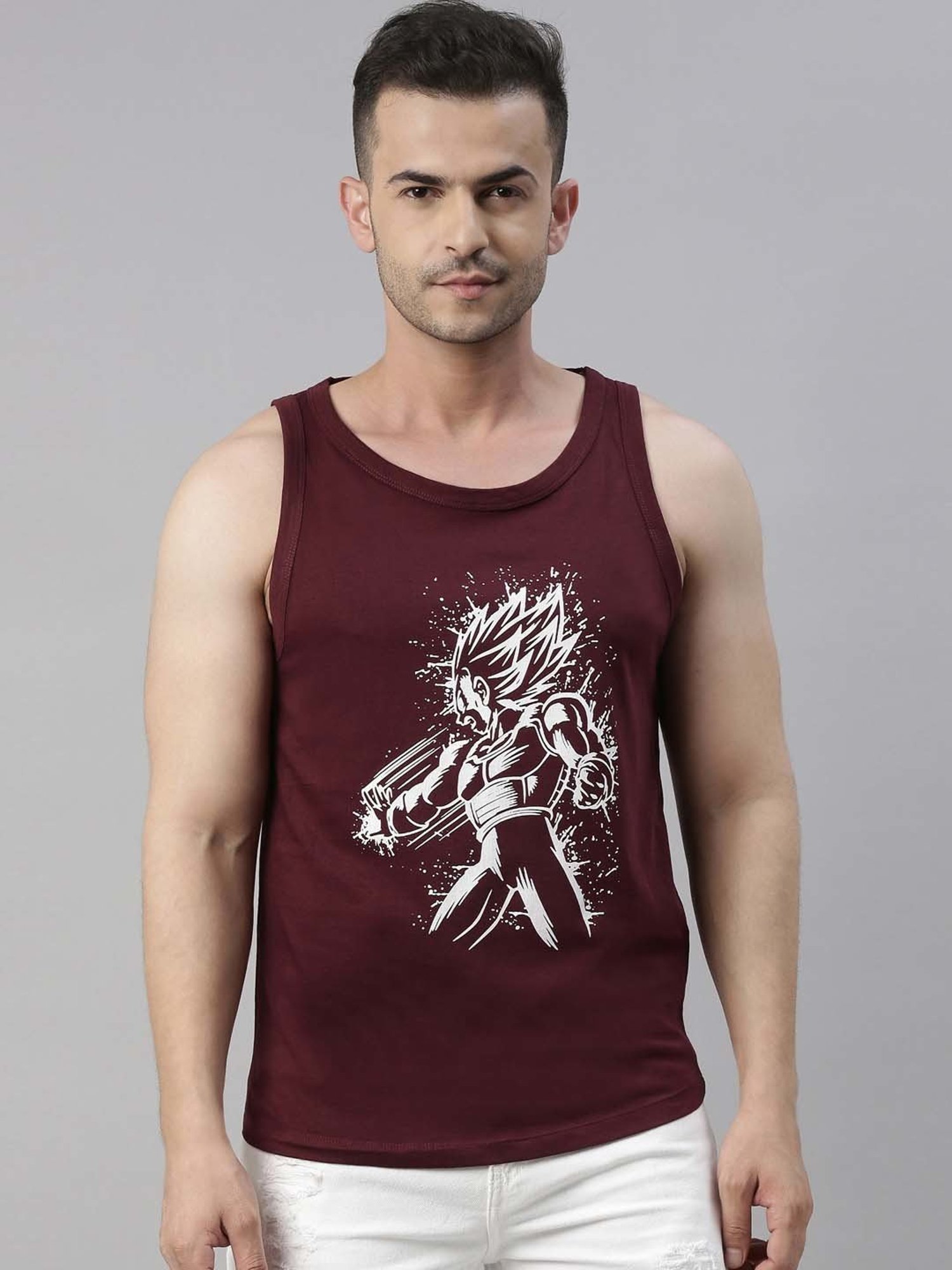 Bushirt Anime Maroon Printed Cotton Vest