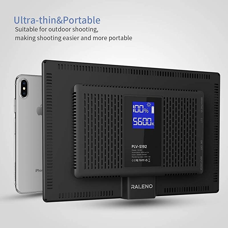 LED Video Soft Light Panel with LCD Display for All Camera DSLR Photography Builtin Battery Dimmable Brightness Bicolor 3200K5600K CRI 95+ UltraThin for YouTube Studio Portraits Photo