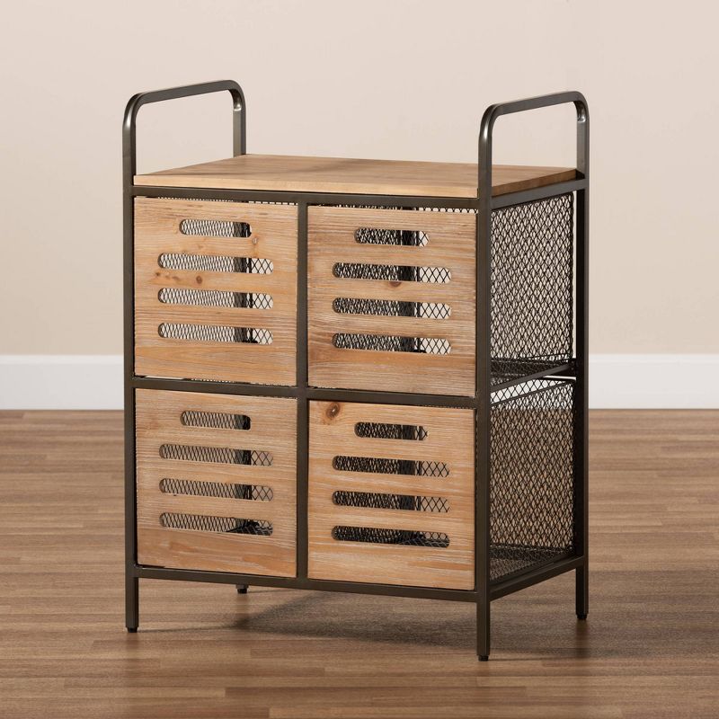 Aila Farmhouse Wood and Metal Kitchen Storage Cabinet Brown/Black - Baxton Studio