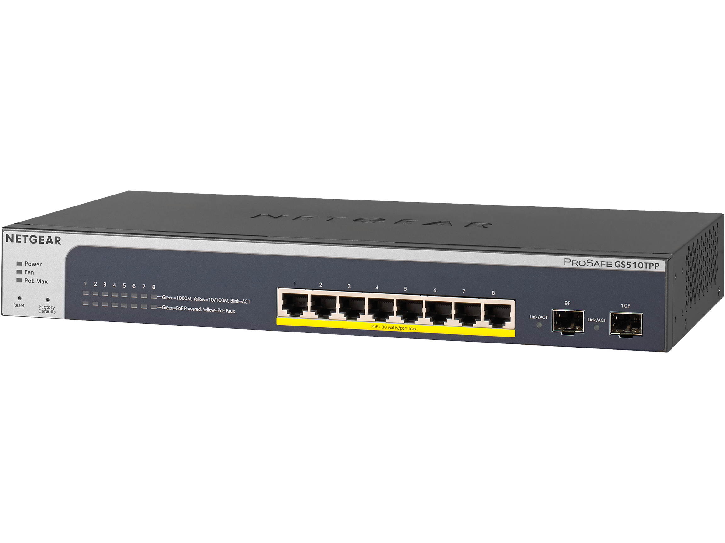 NETGEAR 28-Port PoE Gigabit/10G Stackable Smart Switch (GS728TXP) - Managed with 24 x PoE+ @ 195W, 2 x 10G Copper and 2 x 10G SFP+, Desktop/Rackmount, and ProSAFE Lifetime Protection