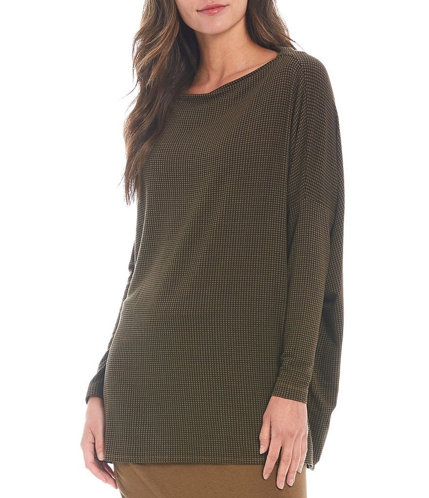 Bryn Walker Dimitri Houndstooth Print French Terry Dolman Long Sleeve Round Neck Tunic