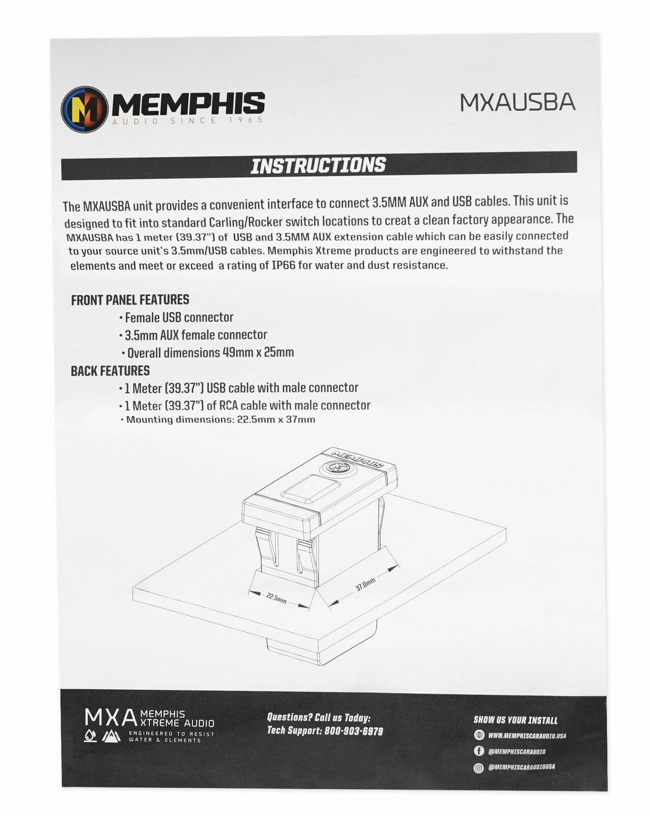 Audio MXAUSBA Rocker Carling Switch Style Add-on Aux/USB For RZR/ATV/UTV