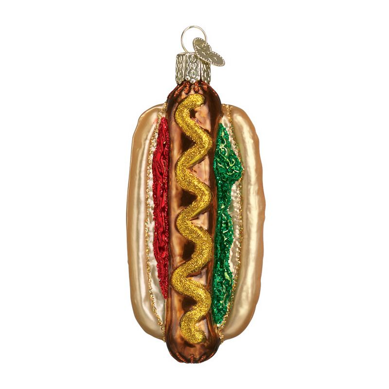 Old World Christmas 3.5" Old World Christmas Glittered Hot Dog Glass Ornament #32050
