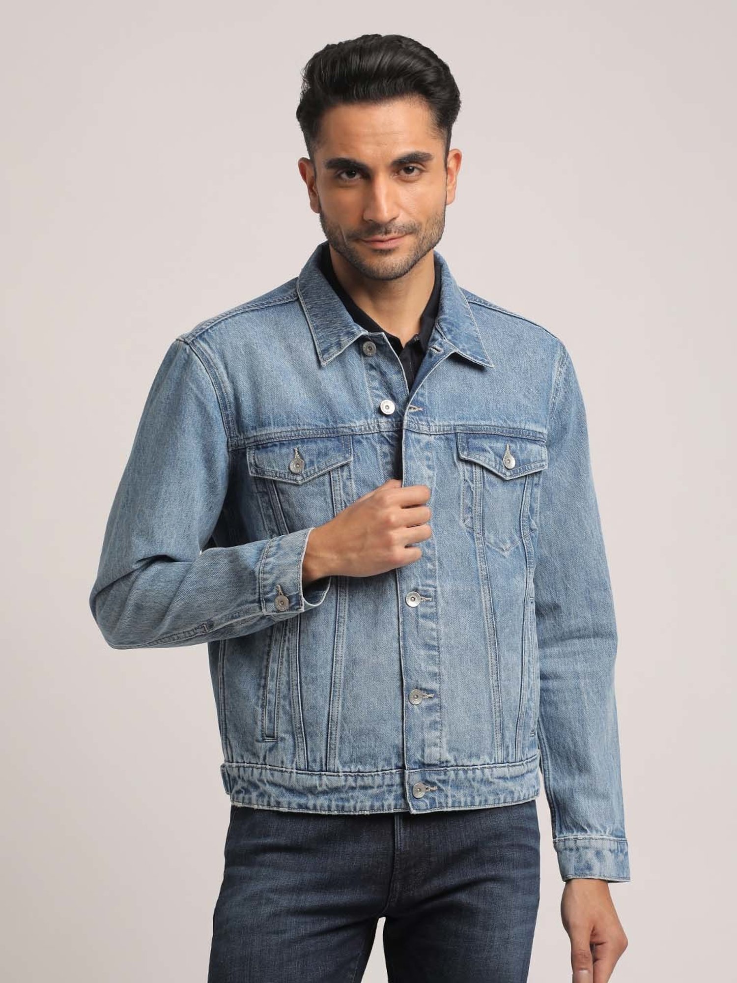 EVERBLUE Light Blue Regular Fit Denim Jacket
