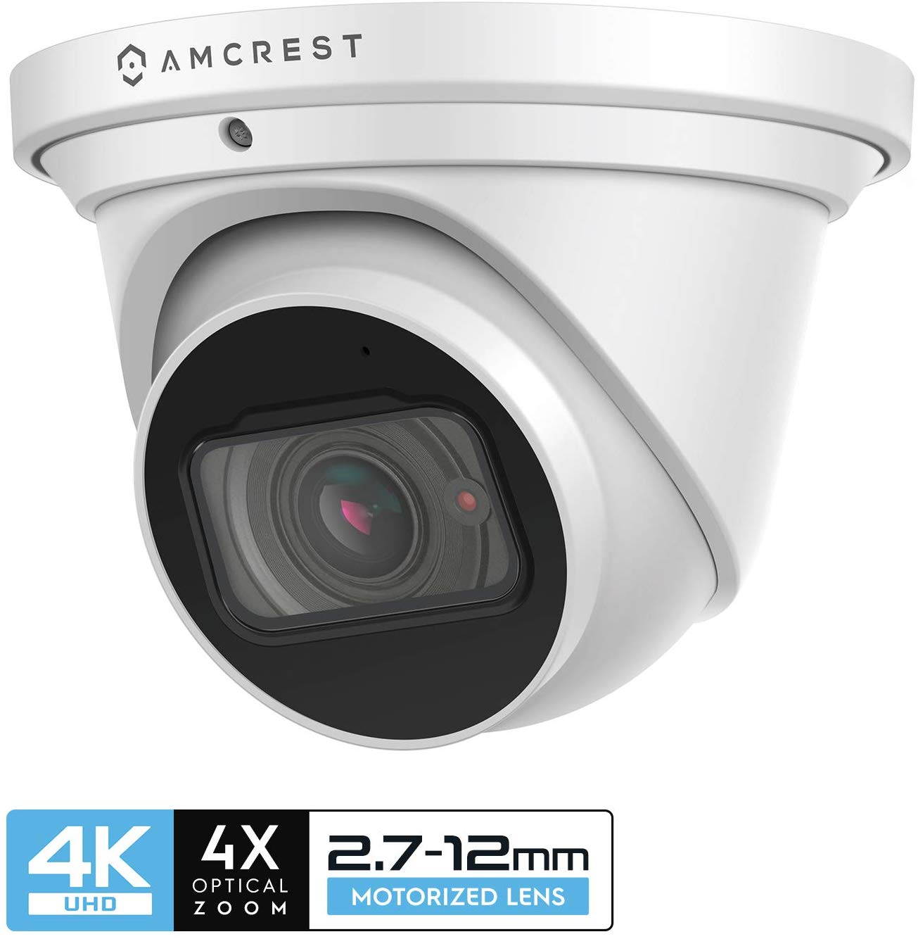 Amcrest 4K Optical Zoom IP Camera, Motorized Lens, 8MP Outdoor POE Camera Dome, 4X Optical Zoom Security Camera Turret, 2.7mm~12mm Lens, IP67 IK10 Vandal Resistant, MicroSD Recording, (IP8M-MT2544EW)