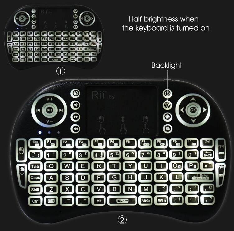 Rii i8s 2.4GHz Mini Wireless Keyboard with Touchpad Mouse, LED Backlit