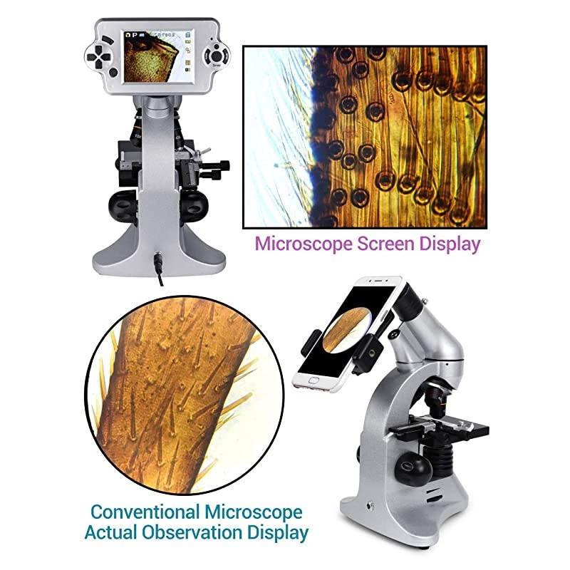 Digital Microscope 2000X Biological Microscope with Camera Screen Slides Set for Kids Students Adults School Laboratory Home Science Education
