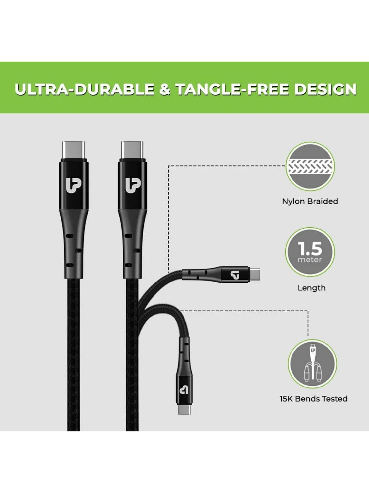 Moerdon SCB138 Fast Charging Data transfer Cable with LED indicator (Black)