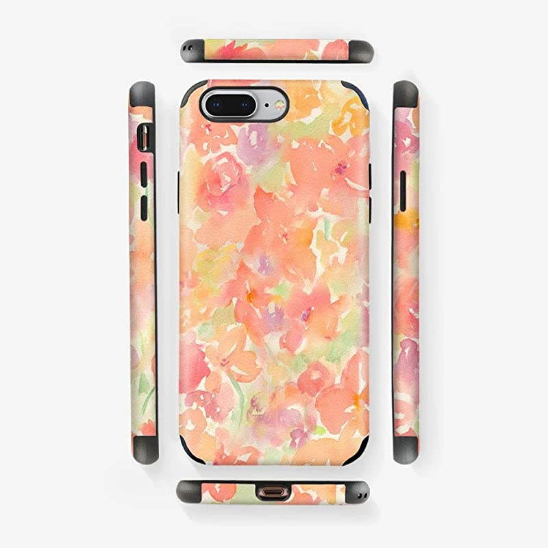 iPhone 7 Plus Slim Case Apple iPhone 8 Plus Case with Leather Print Pattern Shockproof Protective Case Cover for Apple iPhone 7 Plus 8 Plus 55 inch Orange Watercolor