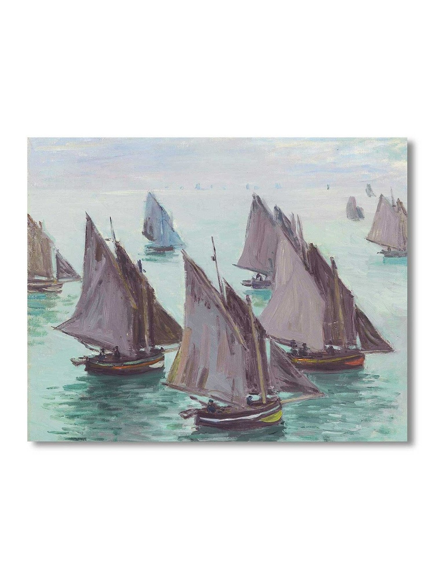 Art Street Fishing Boats Calm Sea Printed Brown Engineered Wood Wall Art