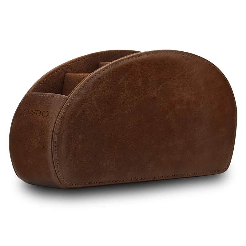 Remote Controller Holder Organizer Store DVD Bluray TV Roku or Apple TV Remotes Italian Genuine Leather with Suede Lining Living or Bedroom Storage Rustic Brown OTTOREMOTE