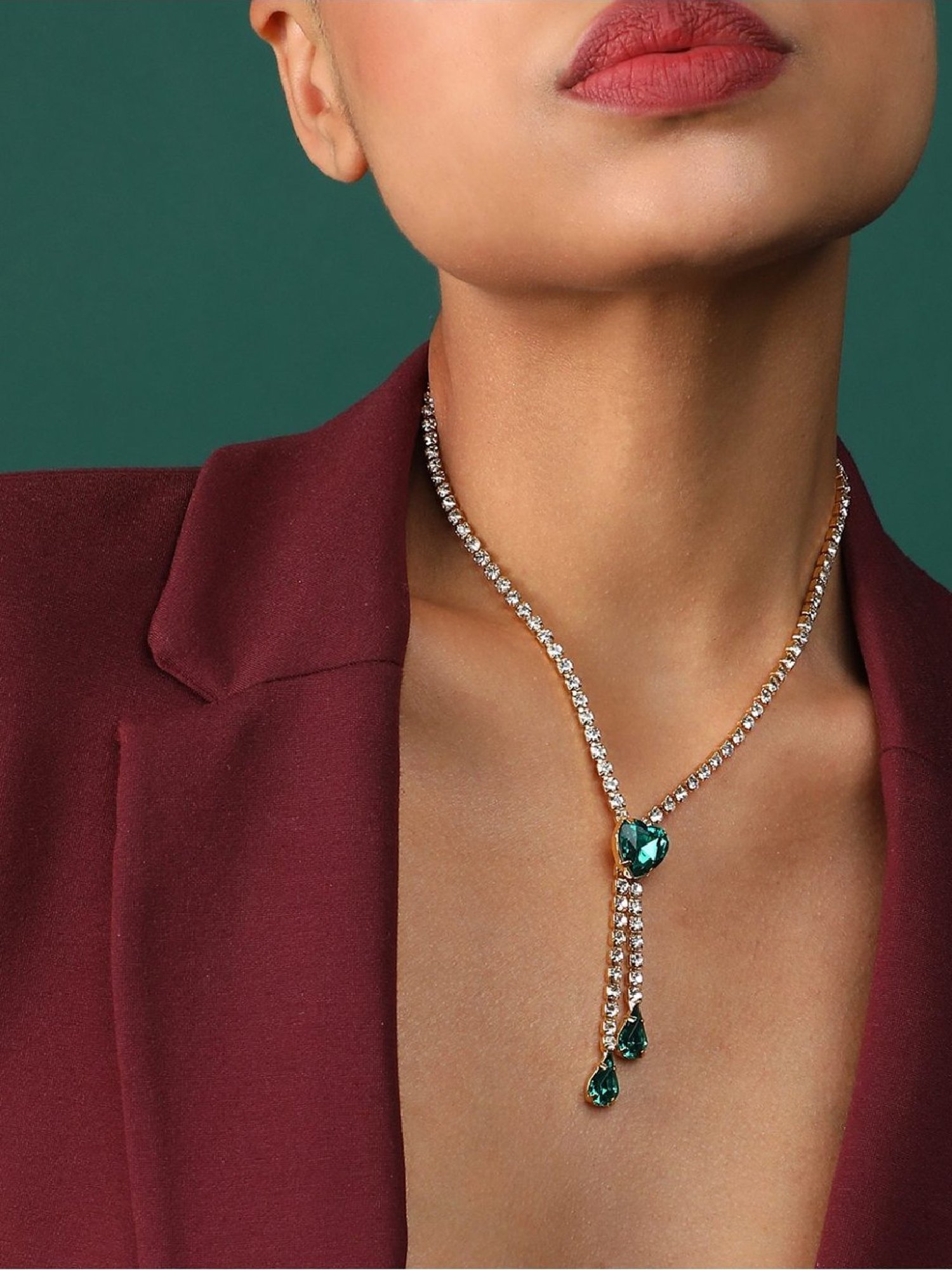 Sohi silver plated designer stone party necklace for women