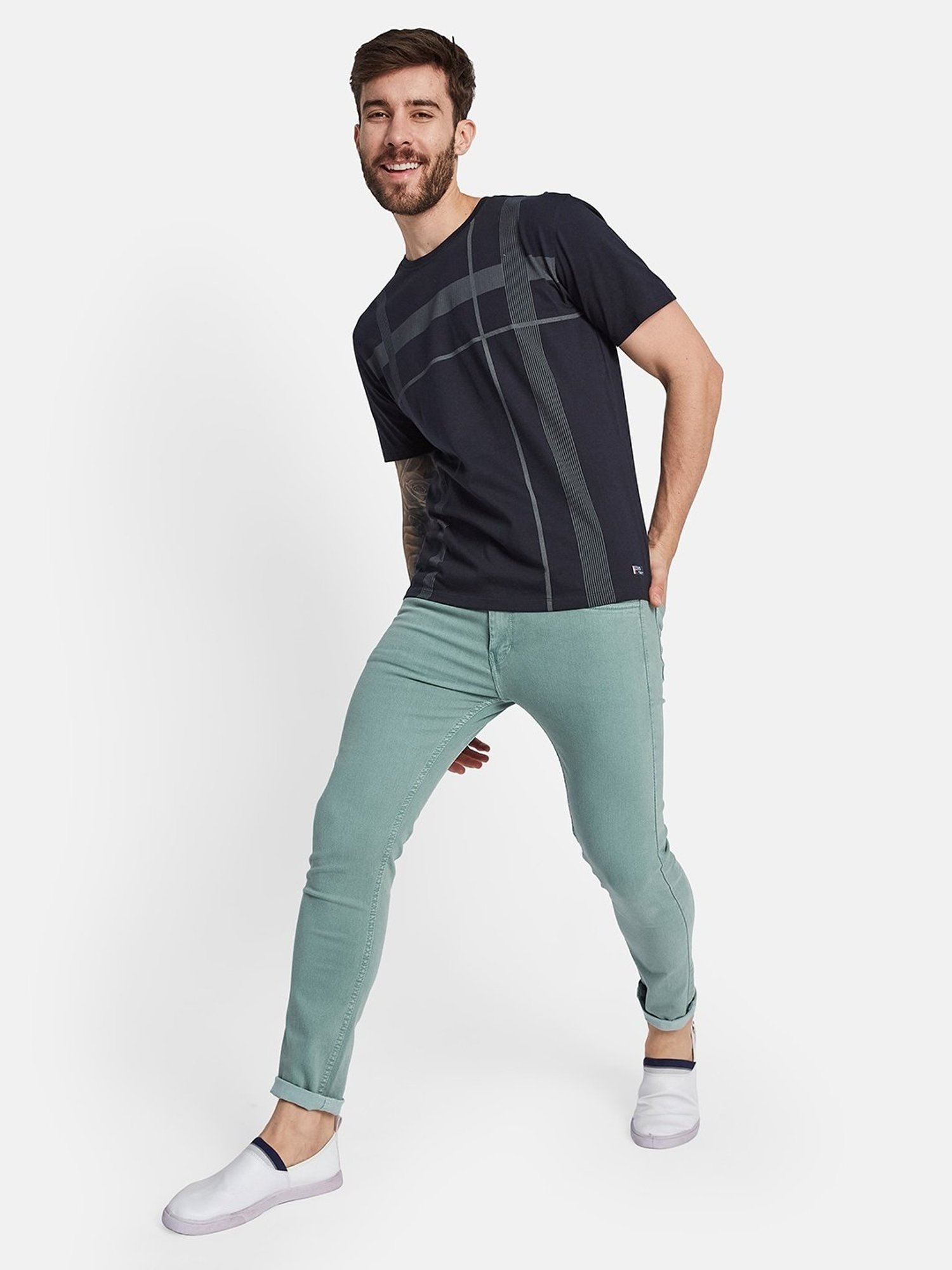 Octave Dark Navy Cotton Regular Fit Striped T-Shirt