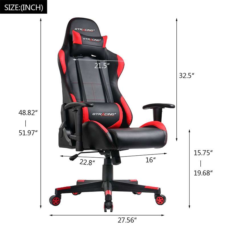 GTRACING Gaming Chair Ergonomic Racing Desk Chair PU Leather High-Back Adjustable Professional E-Sports Chair with Headrest and Lumbar Pillows GTBEE Series