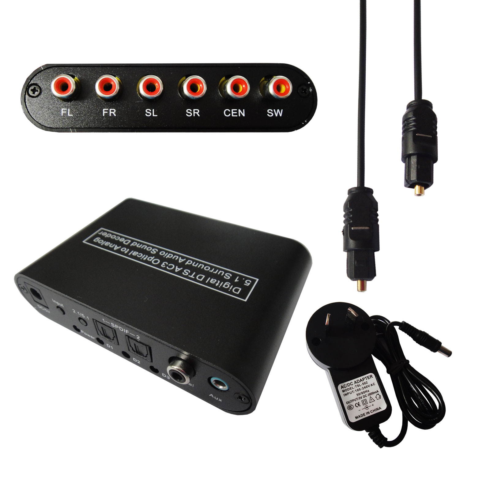5.1 Digital Audio Rush Surround Sound Decoder DTS AC3 to RCA Analog Converter