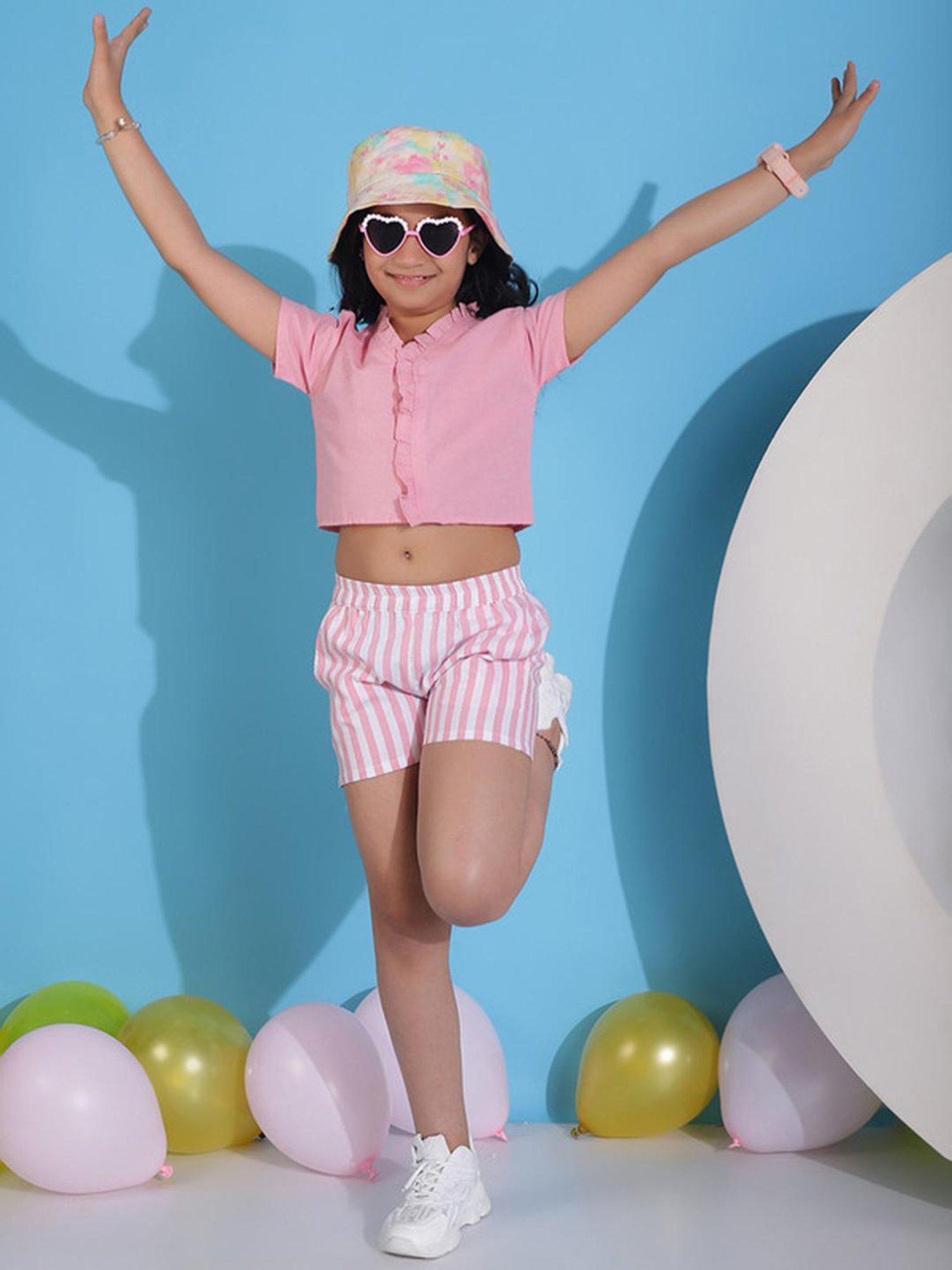 NEUDIS Kids Pink & White Striped Top with Shorts