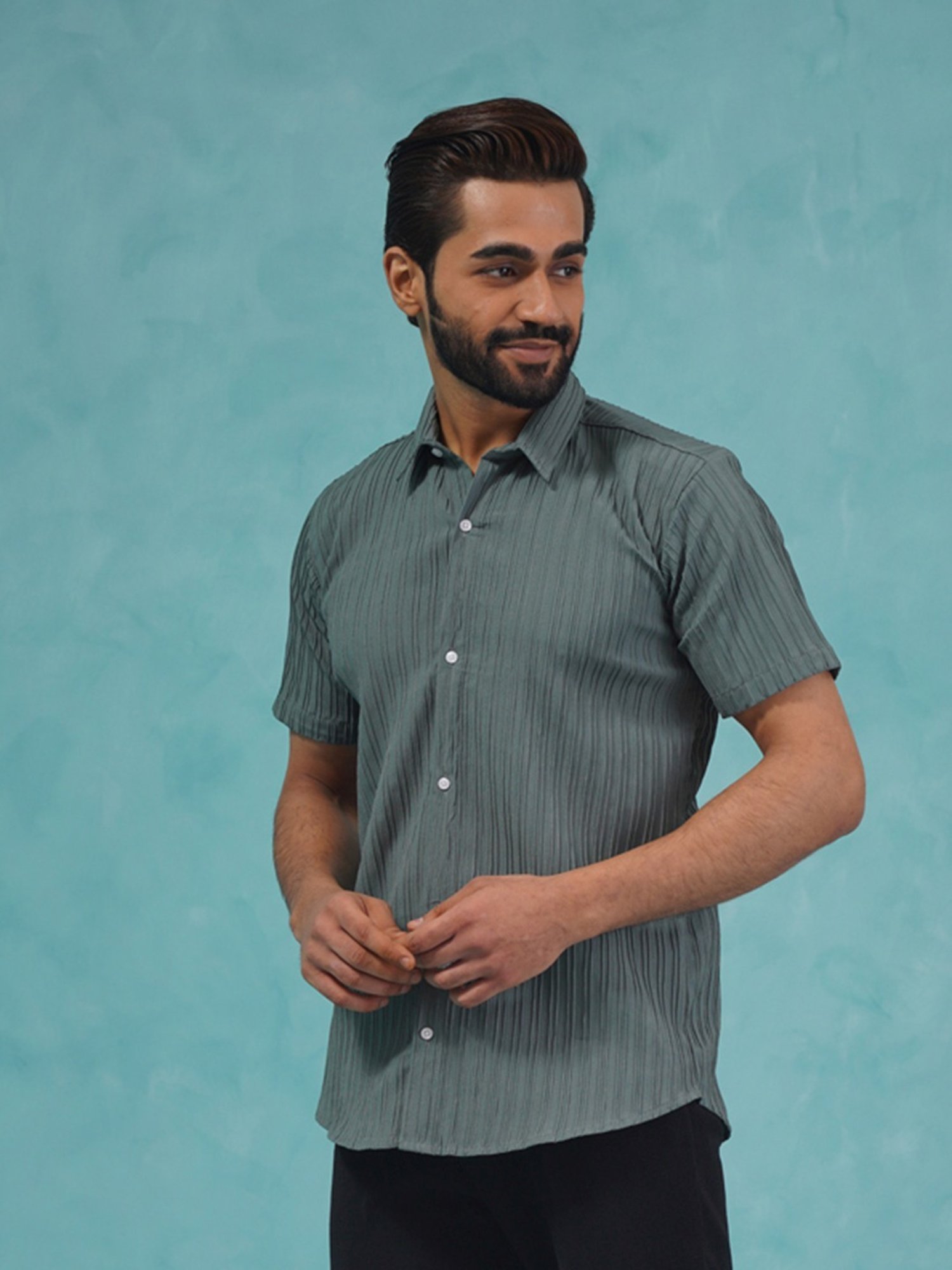 Indian Needle Grey Regular Fit Texture Shirt