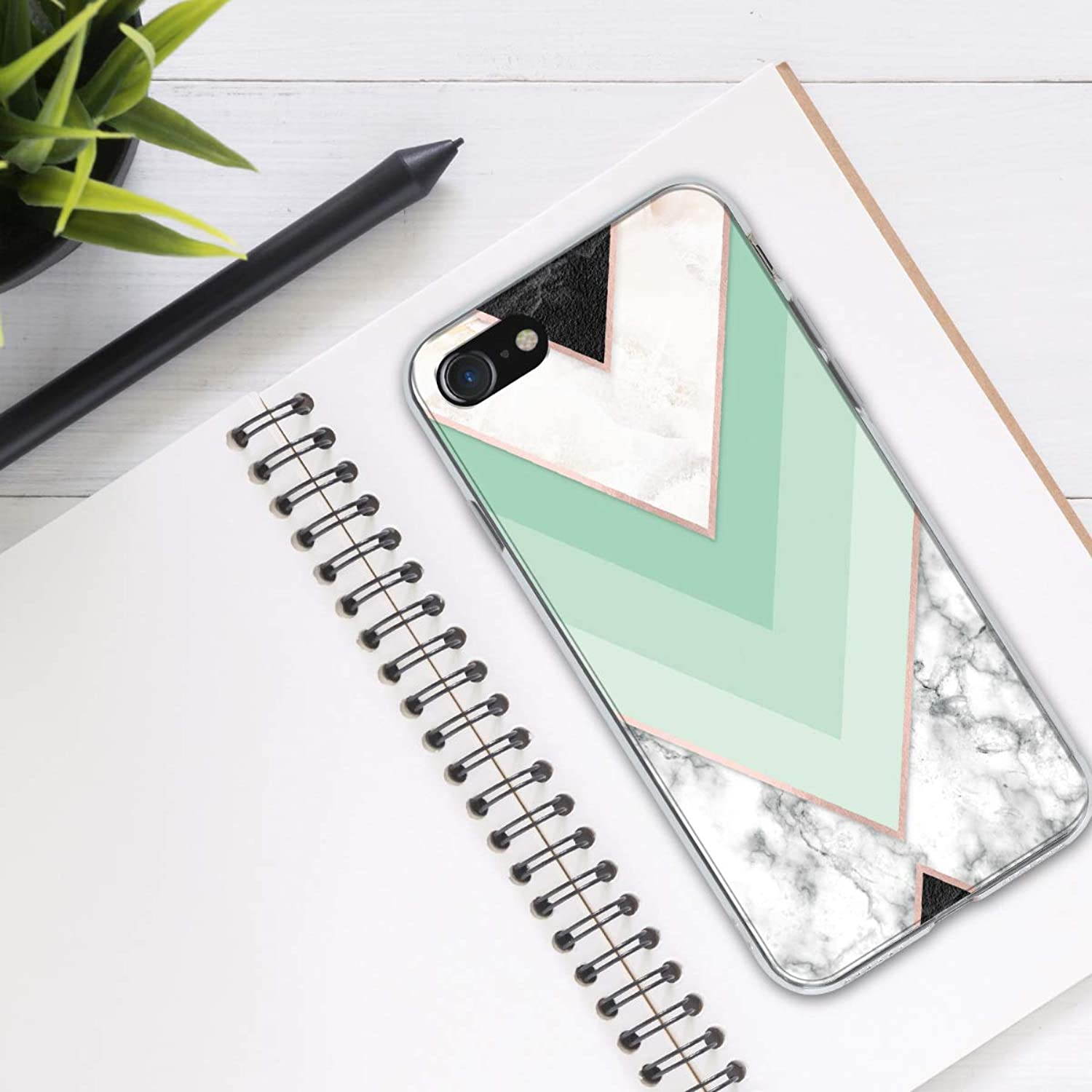 kwmobile Case Compatible with Apple iPhone 7/8 / SE (2020) - TPU Crystal Clear Back Protective Cover IMD Design - Marble Mint/Rose Gold/White