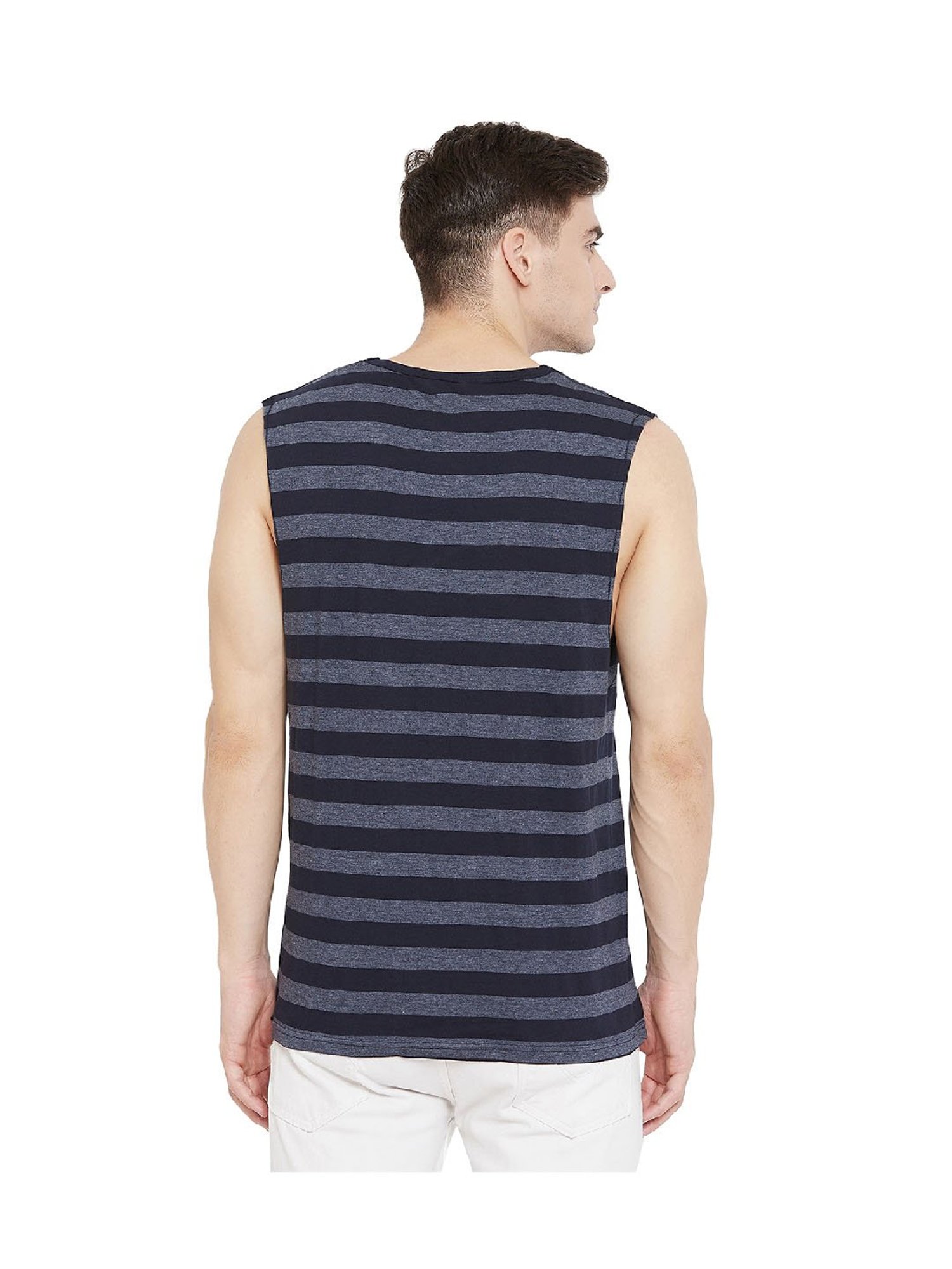 Hypernation Blue & Grey Stripes Cotton T-Shirt