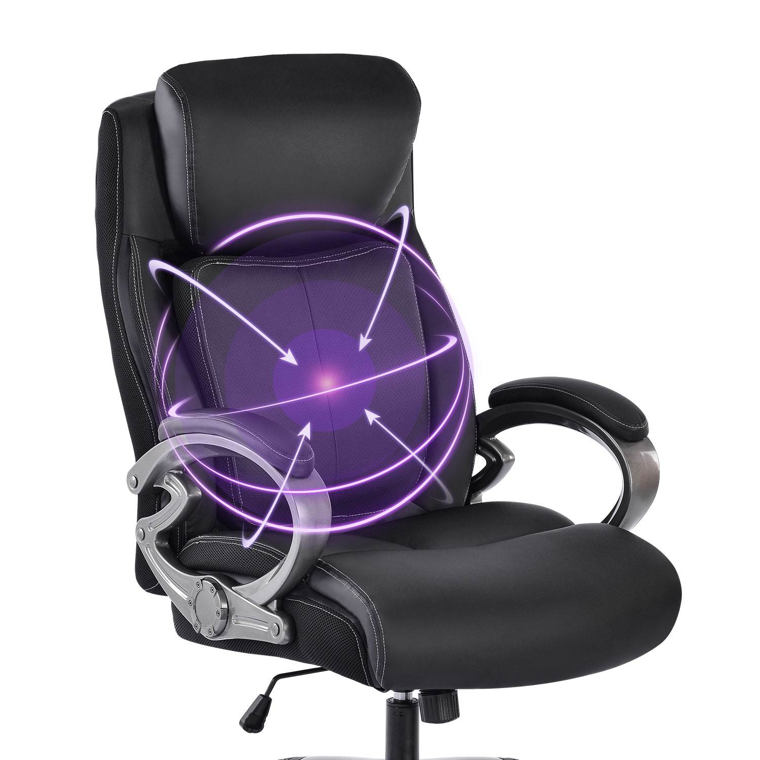 REFICCER High-Back Office Chair, Adjustable Spring Lumbar Support Tilt Tension Bonded Leather Ergonomic Executive Computer Swivel Desk Task Chair, Black