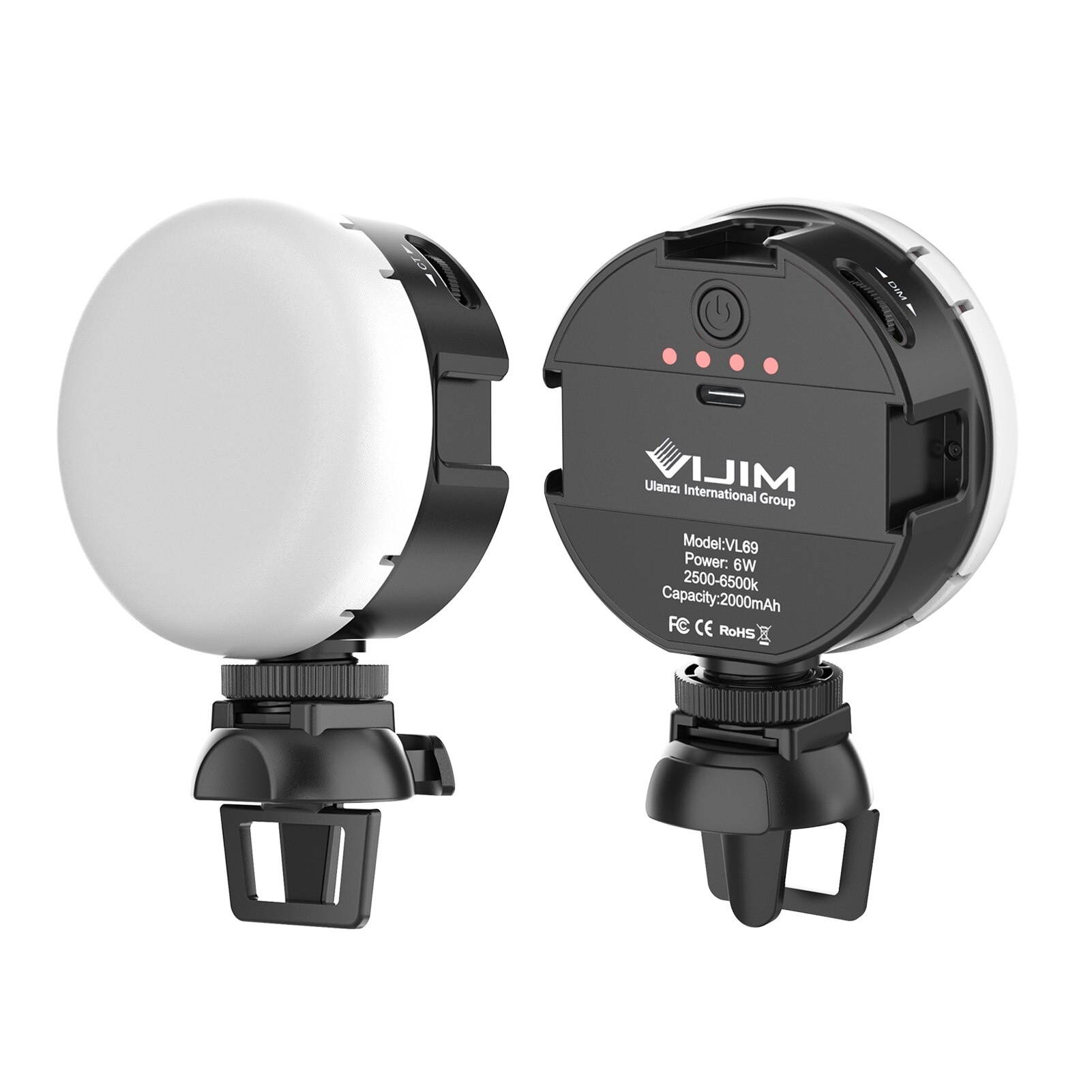 Video Light Fill  Light with Clip 6W Bi-color 2500K-6500K 4-level Brightness Dimmable SOS Mode with Built-in 2000mAh Battery