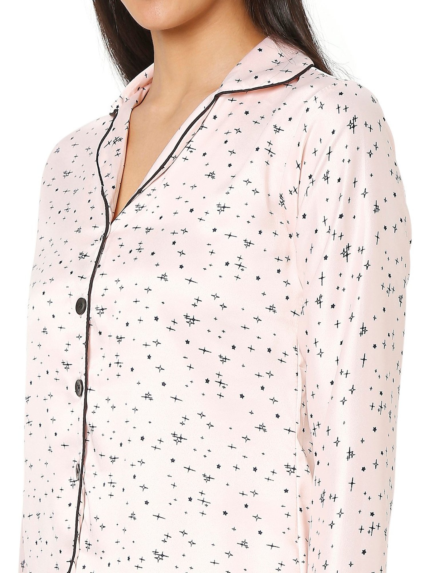 Smarty Pants Pink Satin Print Shirt With Pyjamas