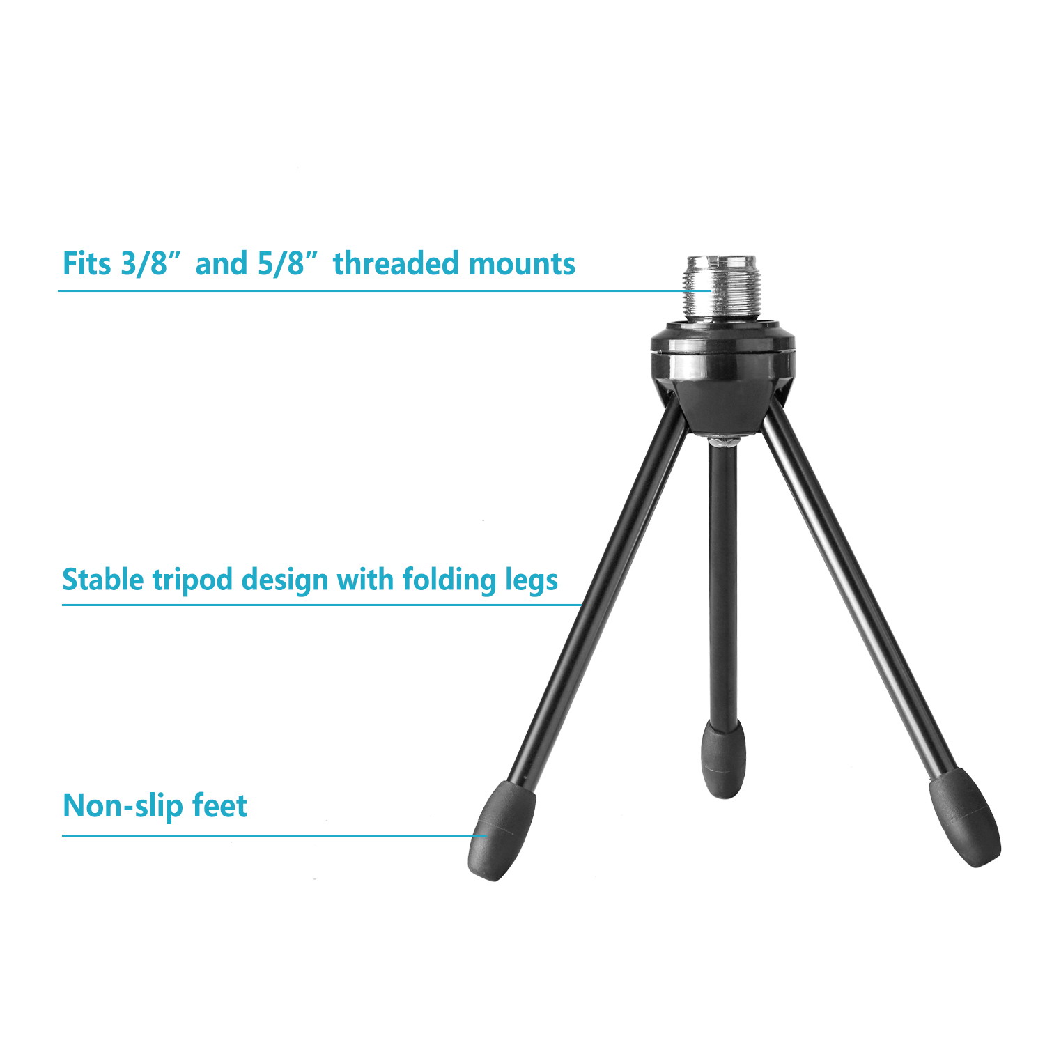 Neewer&reg; Foldable Tripod Desktop Desk Microphone Stand with Non-slip Feet, Durable Iron Construction, 3/8" and 5/8" Threaded Mount, Black
