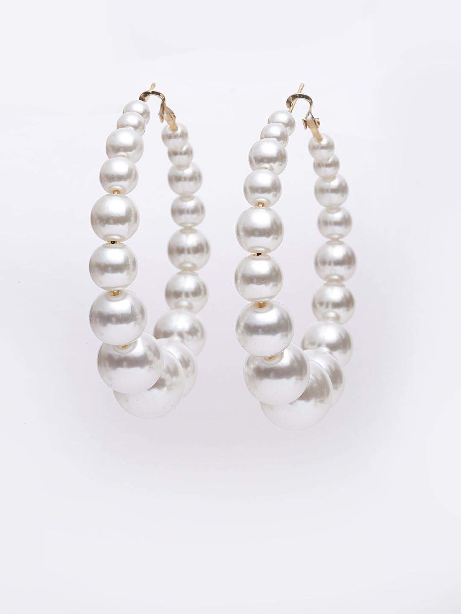 VOGUE Panash Gold-Toned White Pearl Beaded Circular Hoop Earrings