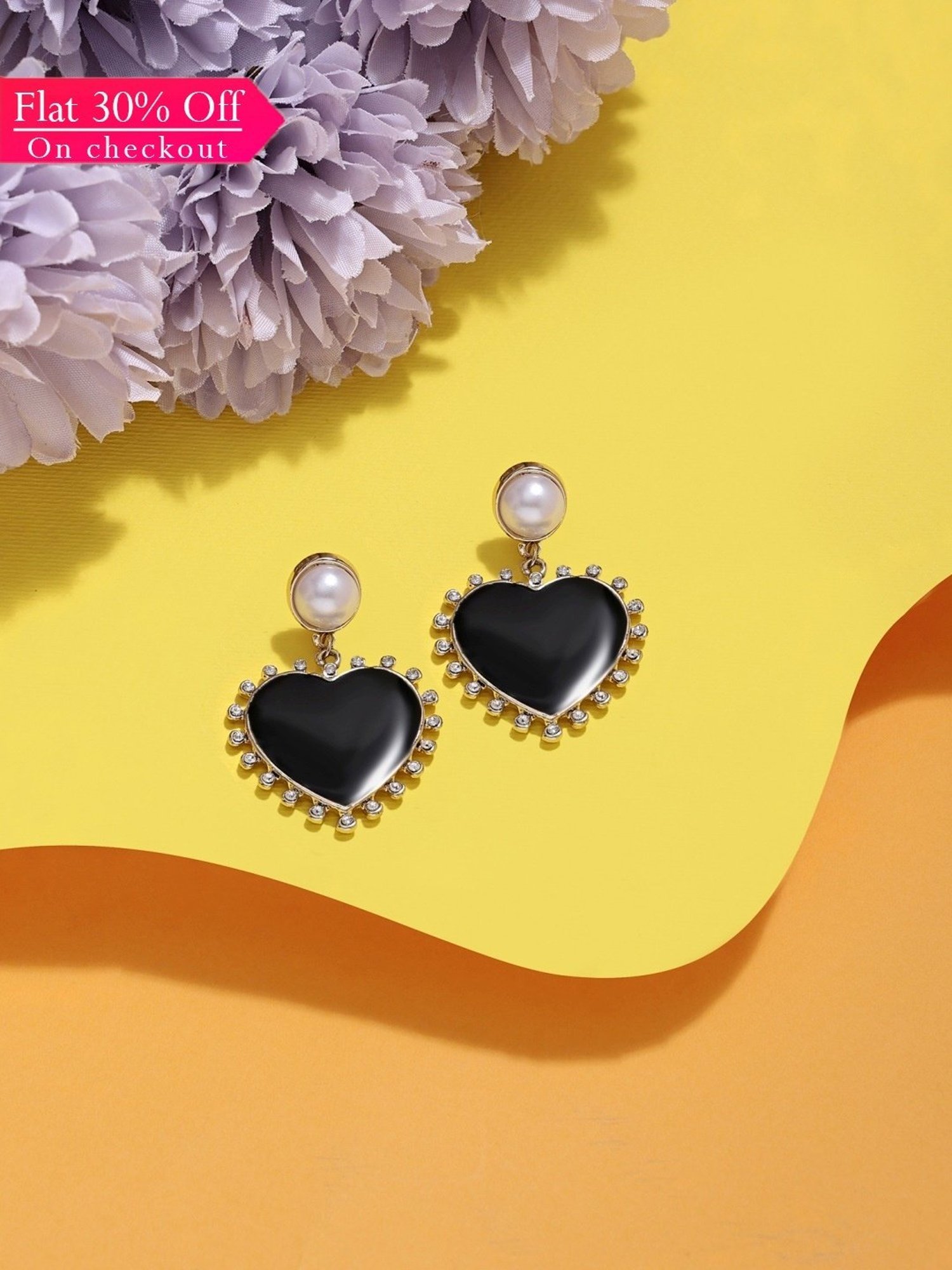 Zaveri Pearls Black Heart Contemporary Dazzling Austrian Diamonds Bling Drop Earrings-ZPFK16137