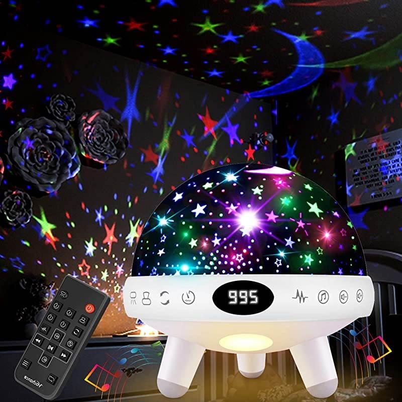 Baby Star Projector Night Light for Kids with Music White Noise Sound Machine Baby Sleep Soother Nursery Bedside Lamp 9 Natural Sounds 20 Lullabies Remote Control Adapter Timer