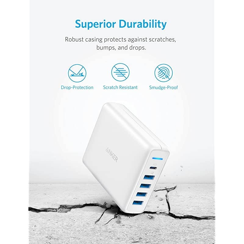 USB C Wall Charger  Premium 60W 5Port Desktop Charger with One 30W Power Delivery Port for MacBook Air 2018 Ipad Pro 2018 S10 and 4 Poweriq Ports for iPhone XsMaxXRX8 S9S8 and More