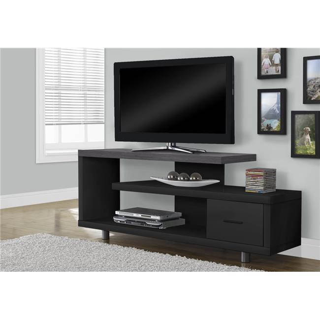 Monarch Specialties I 2575 60 in. 1 Drawer Television Stand - Black & Grey Top