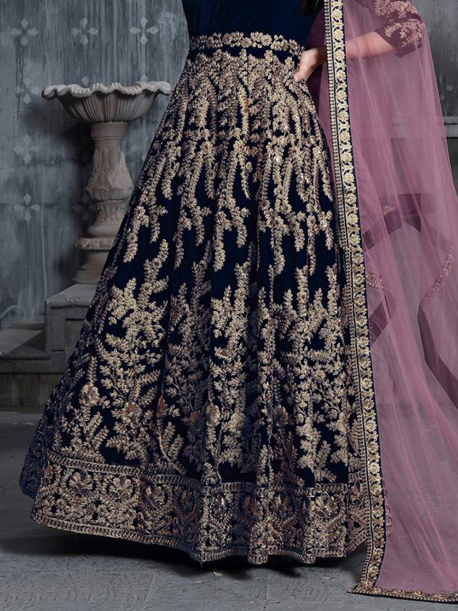 Odette Blue Embroidered Unstitched Dress Material