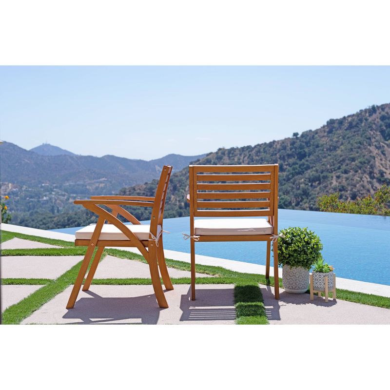 Tanner 2pk Outdoor Wood Cushioned Arm Chairs - Natural Brown - Coaster