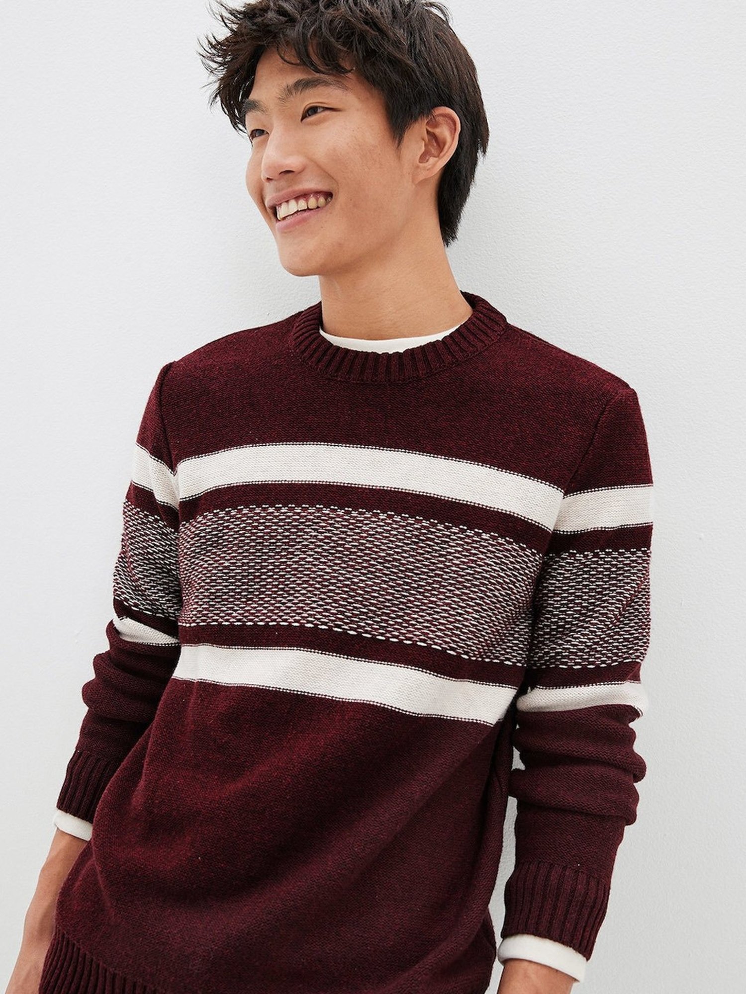 American Eagle Brown Regular Fit Striped Sweater