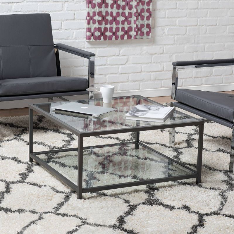 30" Camber Modern Square Coffee Table with Clear Glass Pewter - Studio Designs Home