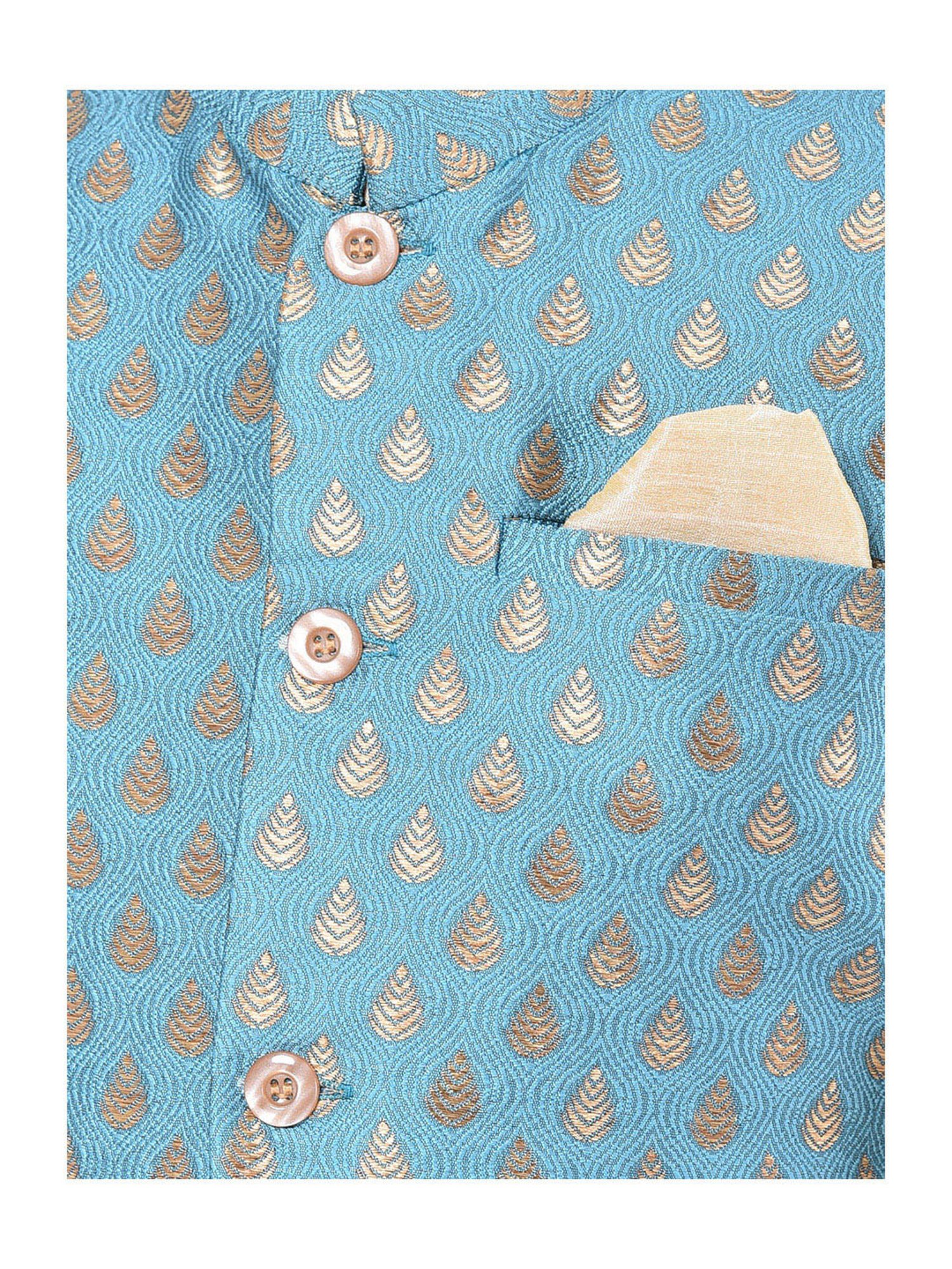 Deyann Kids Blue Embroidered Nehru Jacket