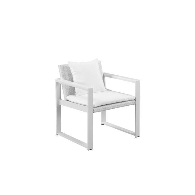 Benzara BM172108 30 x 26 x 28 in. Upholstered Aluminum Cushioned Chair with Rattan - White
