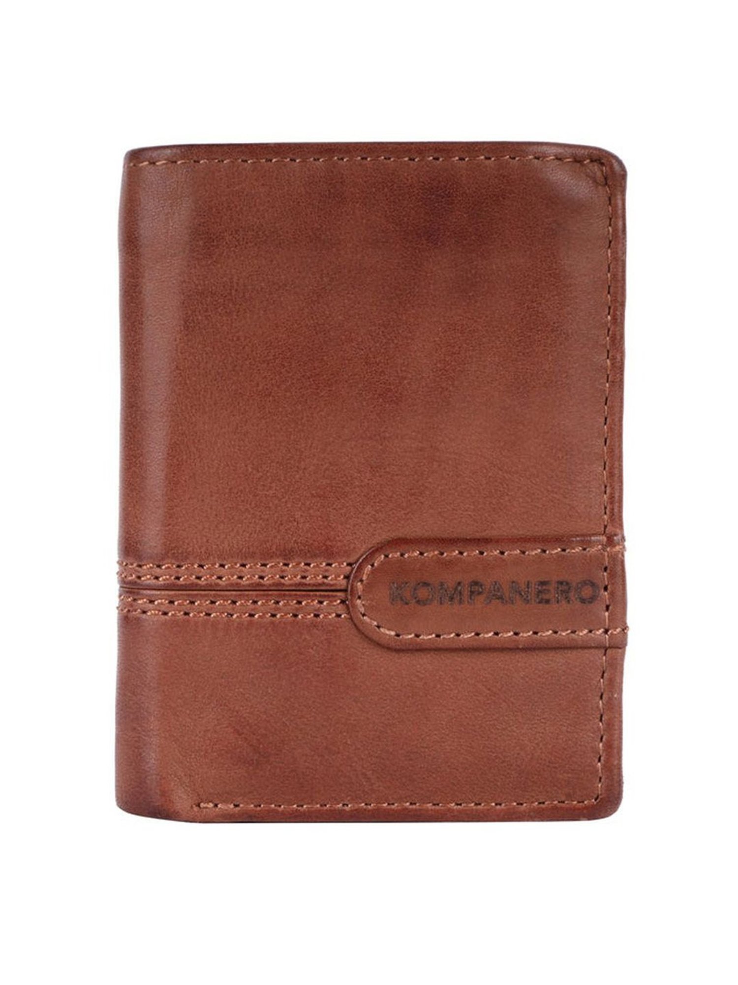 KOMPANERO Brooks Cognac Leather Textured Bi-Fold Wallet