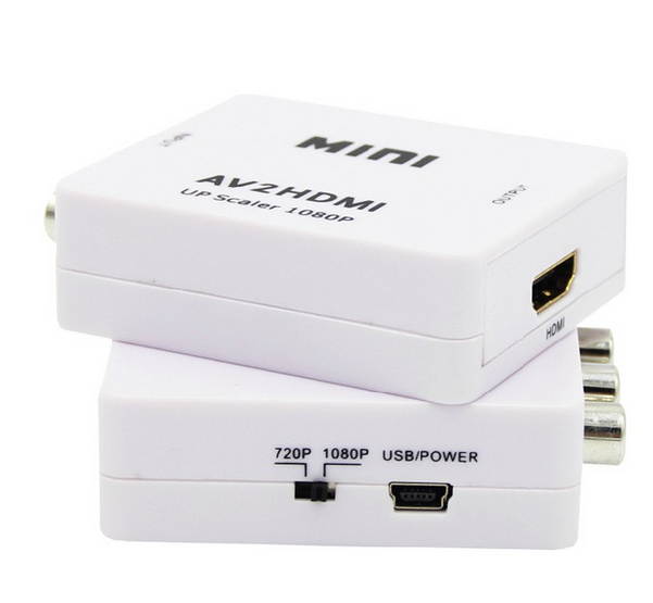 Mini 3RCA CVBS Composite AV to HDMI Converter Adapter  AV2HDMI adapter Support PAL/ NTSC for TV box/ PC/ DVD/VCD-White